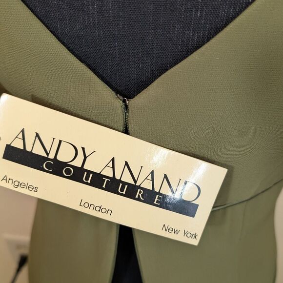 Andy Anand Couture Maxi Gown Dress Olive Green Tiered Embroidered Sequin Small - Picture 12 of 14